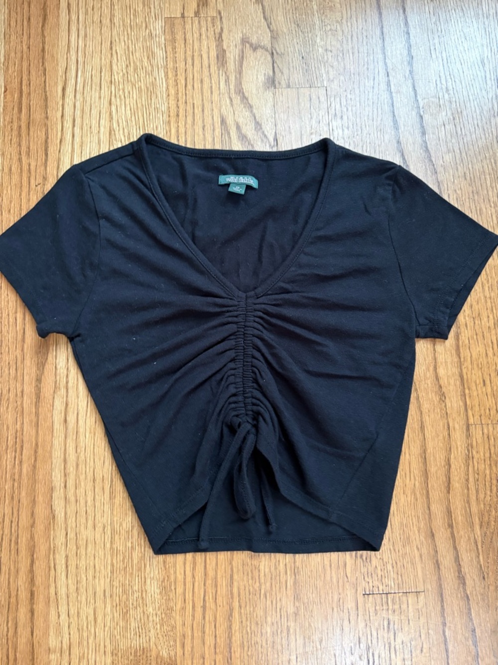 wild fable Black Ruched V-Neck Crop Top